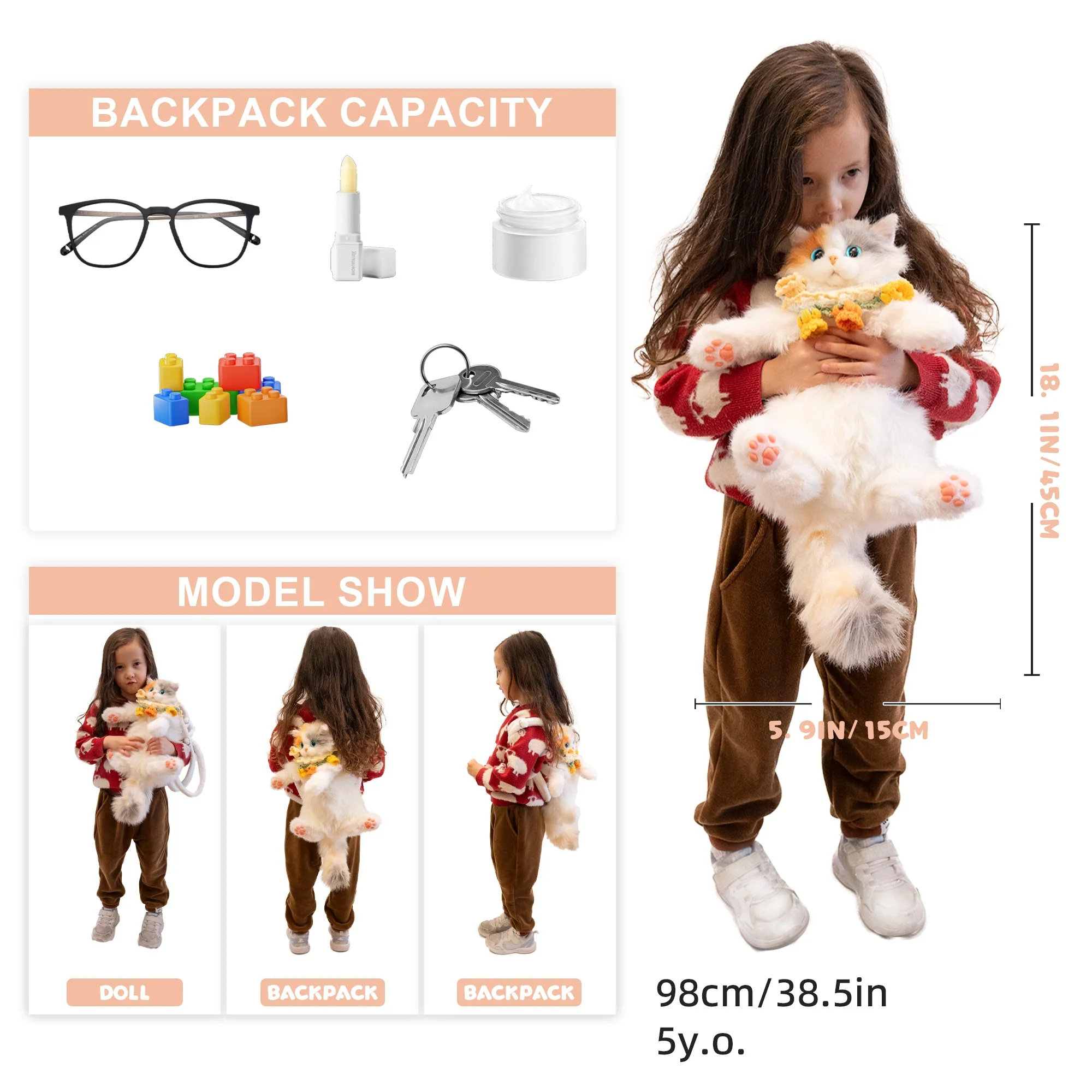 Mini Calico Cat Backpack – Plush Kitty Bag for Teens - Image 6