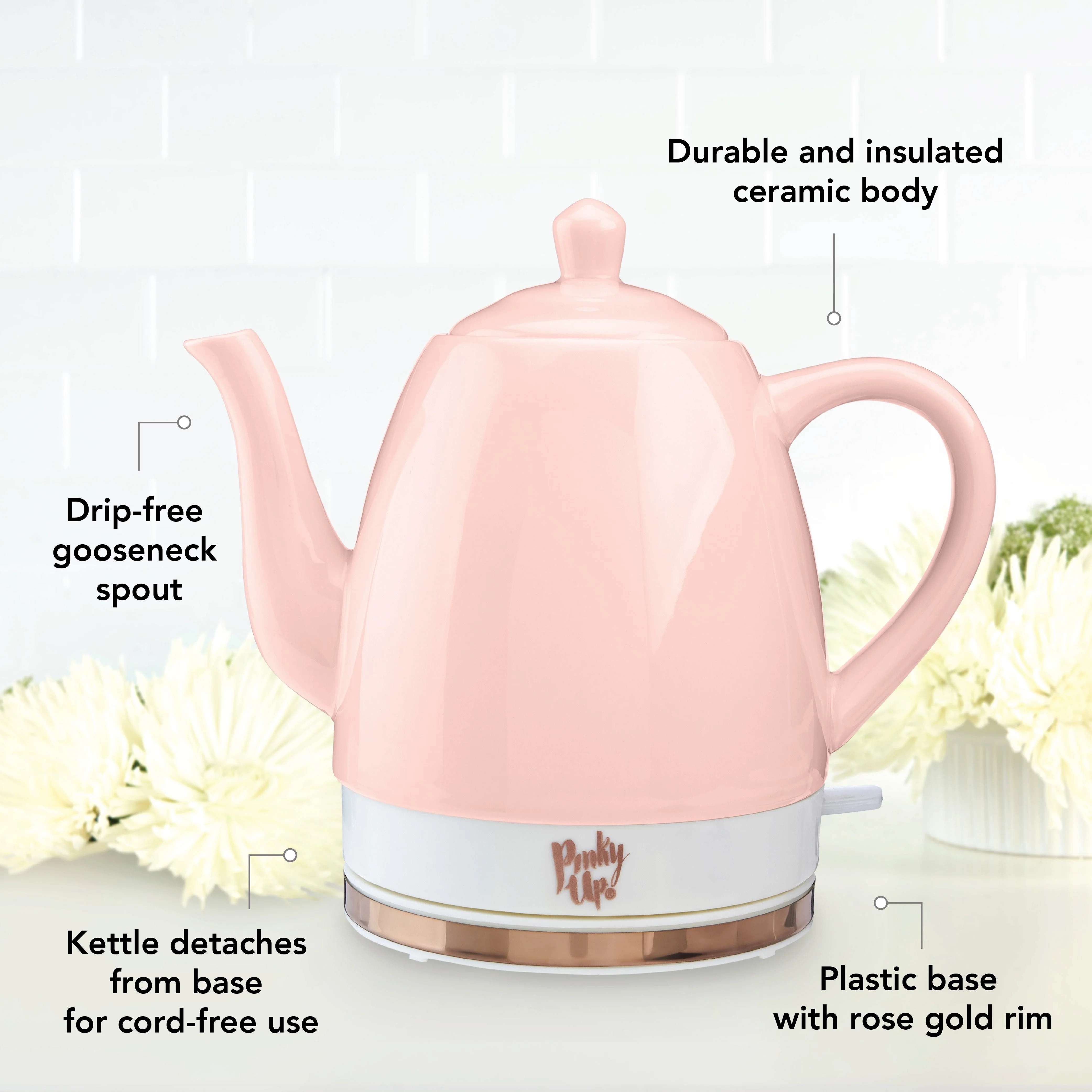 Noelle™ Pink Ceramic Electric Tea Kettle - Image 5