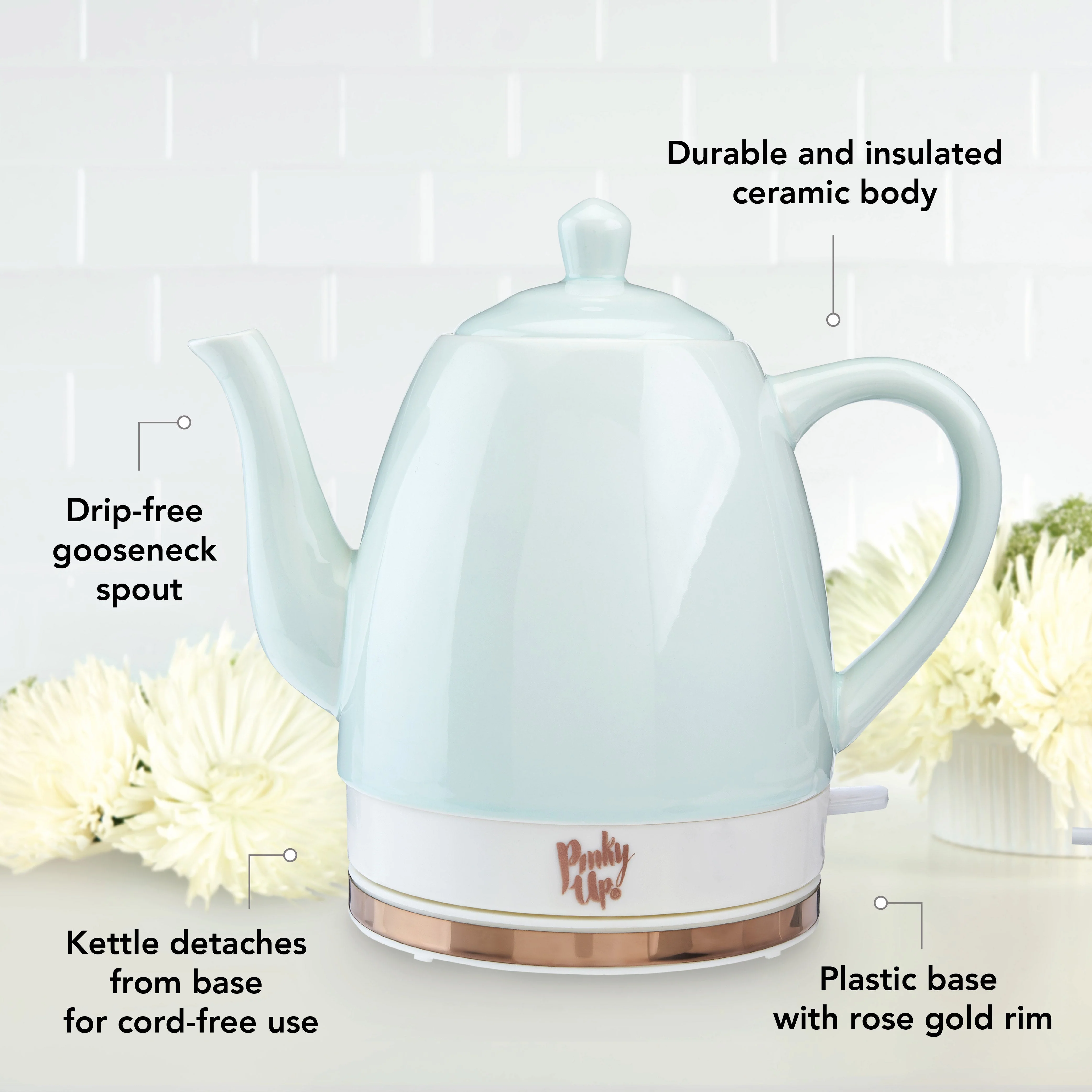 Noelle Ceramic Electric Tea Kettle in Mint - Image 5