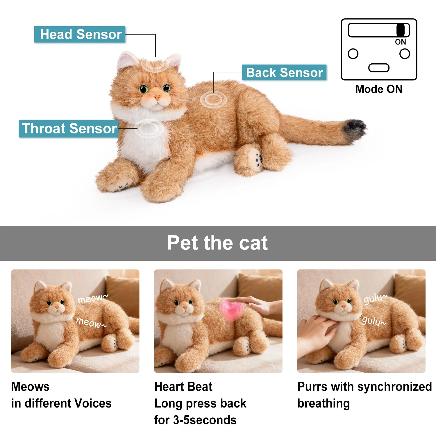 Percy 2.0 Golden British Short Hair Cat- Breathing  Heartbeat Pur,Voice Robonic Cat - Image 3