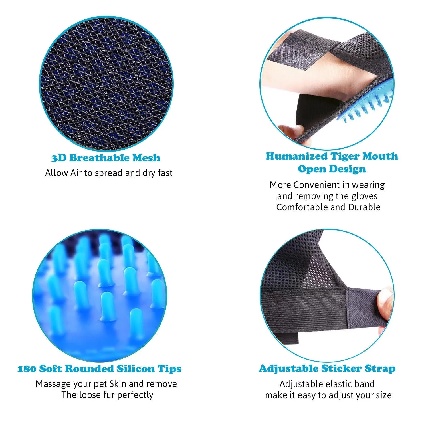 Pet Grooming Gloves Brush Dog Cat Hair Remover Mitt Massage Deshedding 1 Pair Blue - Image 5