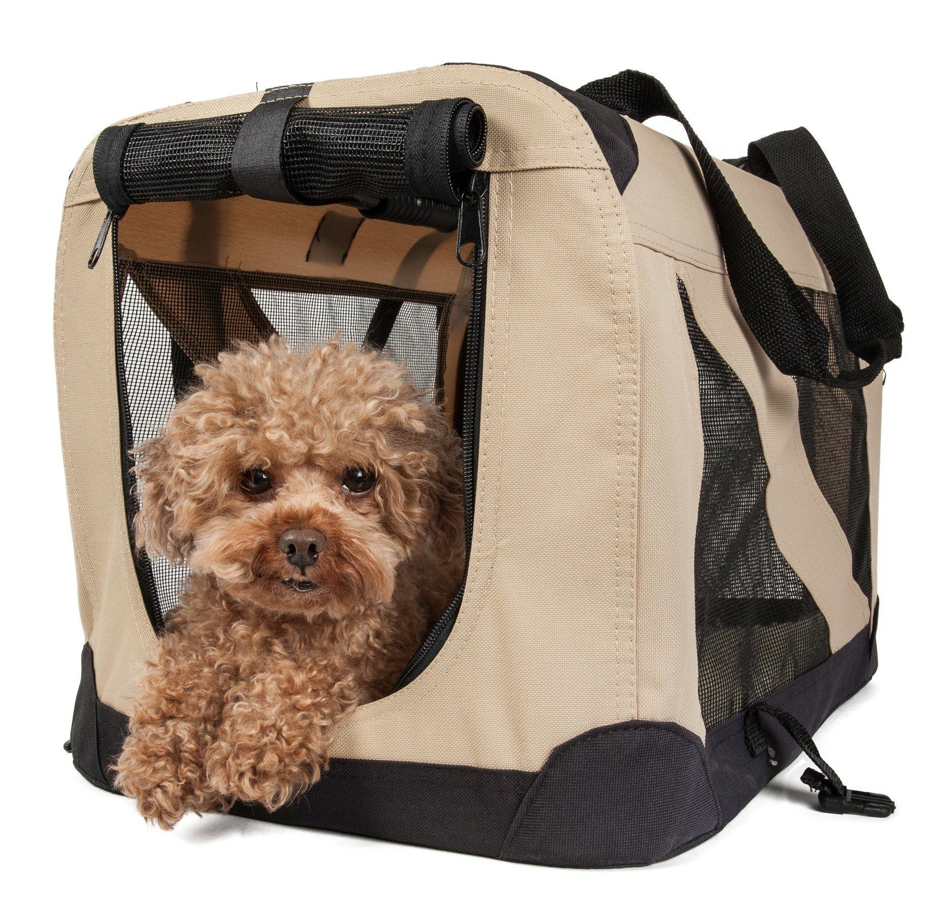 Pet Life ® '360° Vista View' Zippered Soft Folding Collapsible Durable Metal Framed Pet Dog Crate House Carrier - Image 2