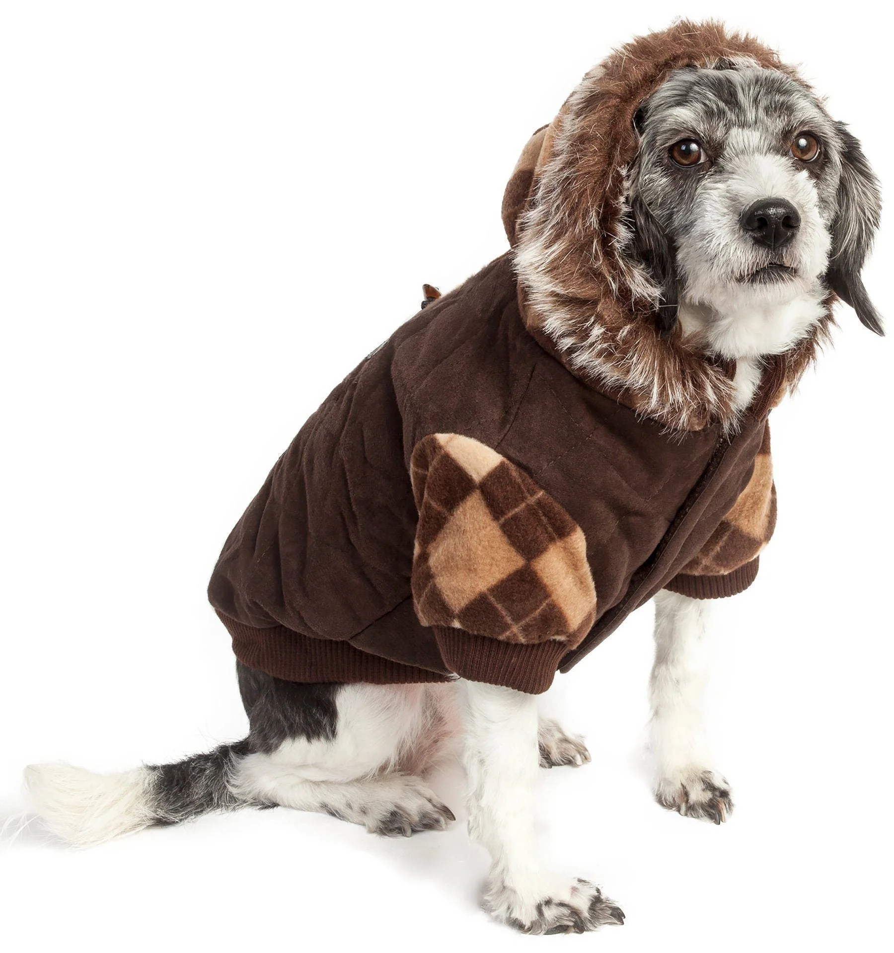 Pet Life ® 'Aygyle Style' 3M Insulated Designer Patterned Suede Dog Coat w/ Removable Hood - Image 2