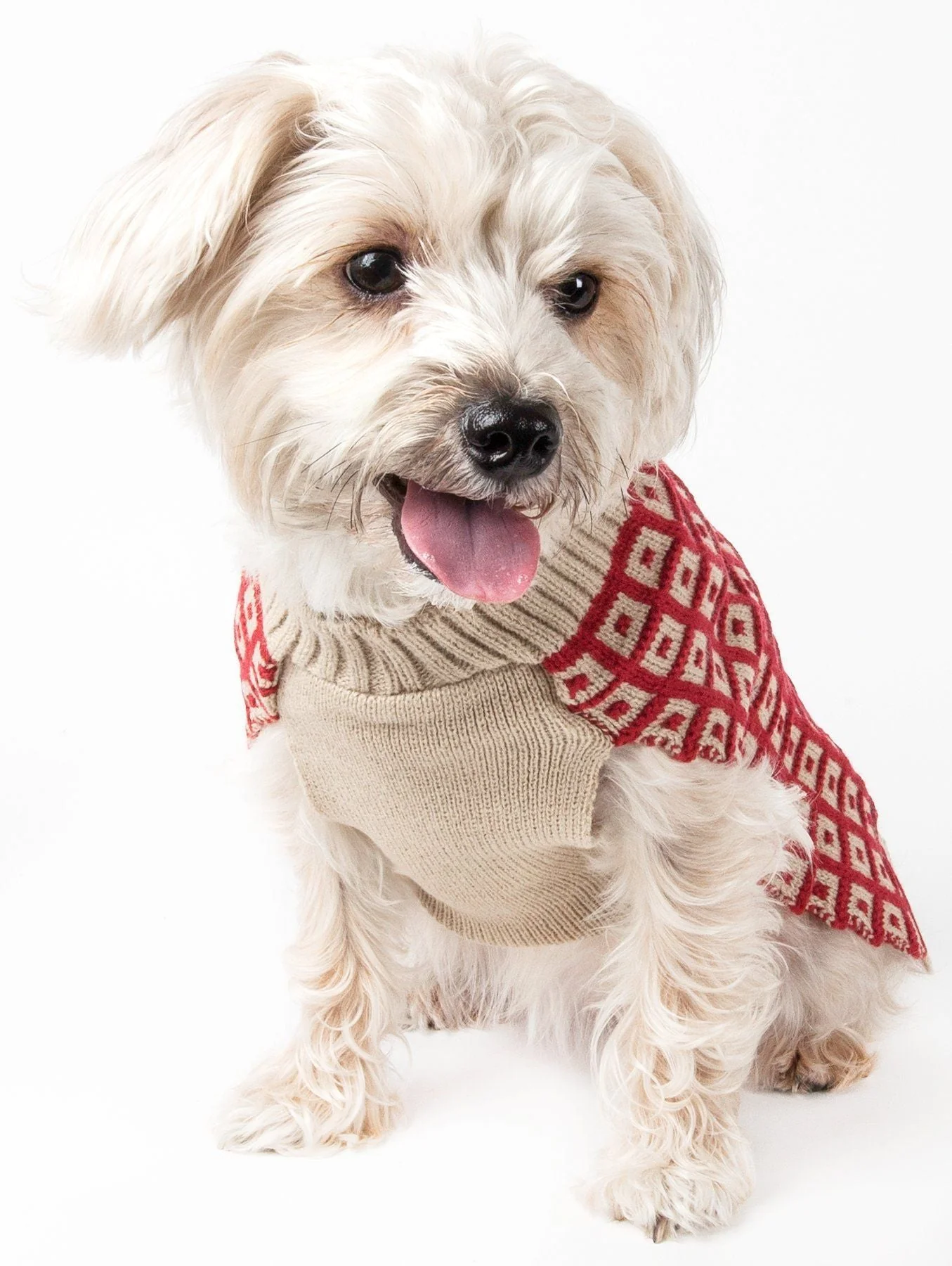 Pet Life ® 'Butterscotch' Box Weaved Heavy Cable Knitted Designer Turtle Neck Dog Sweater - Image 2