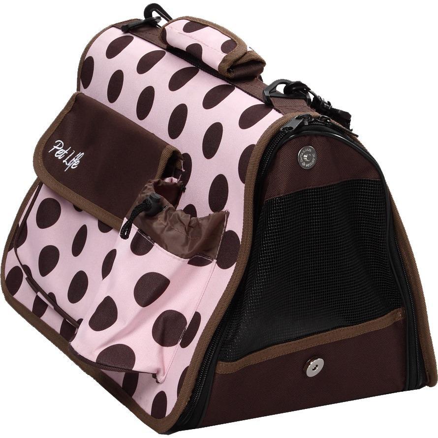 Pet Life ® Casual Polka-Dotted Airline Approved Folding Zippered Collapsible Travel Pet Dog Carrier w/ Pouch - Image 2