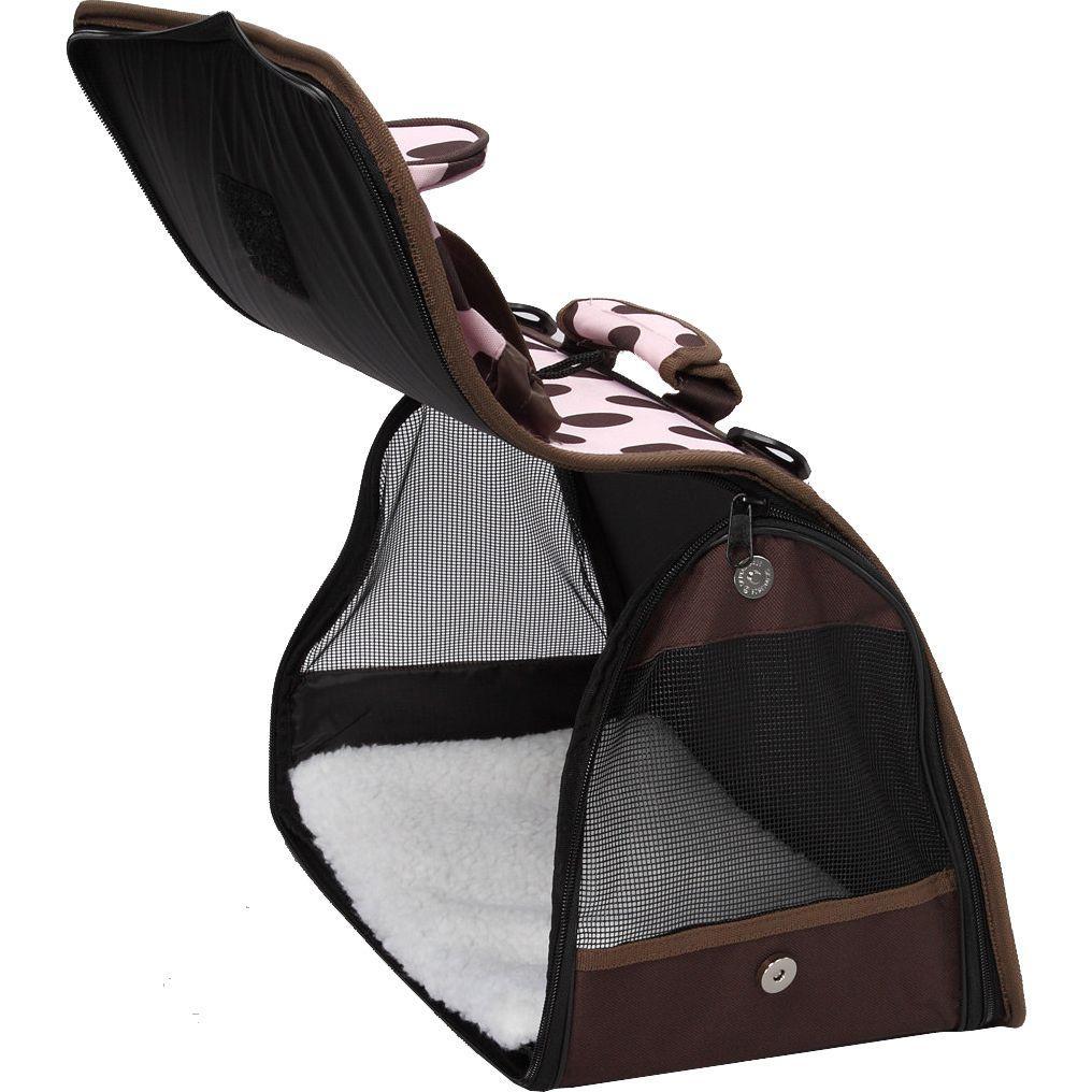 Pet Life ® Casual Polka-Dotted Airline Approved Folding Zippered Collapsible Travel Pet Dog Carrier w/ Pouch - Image 3