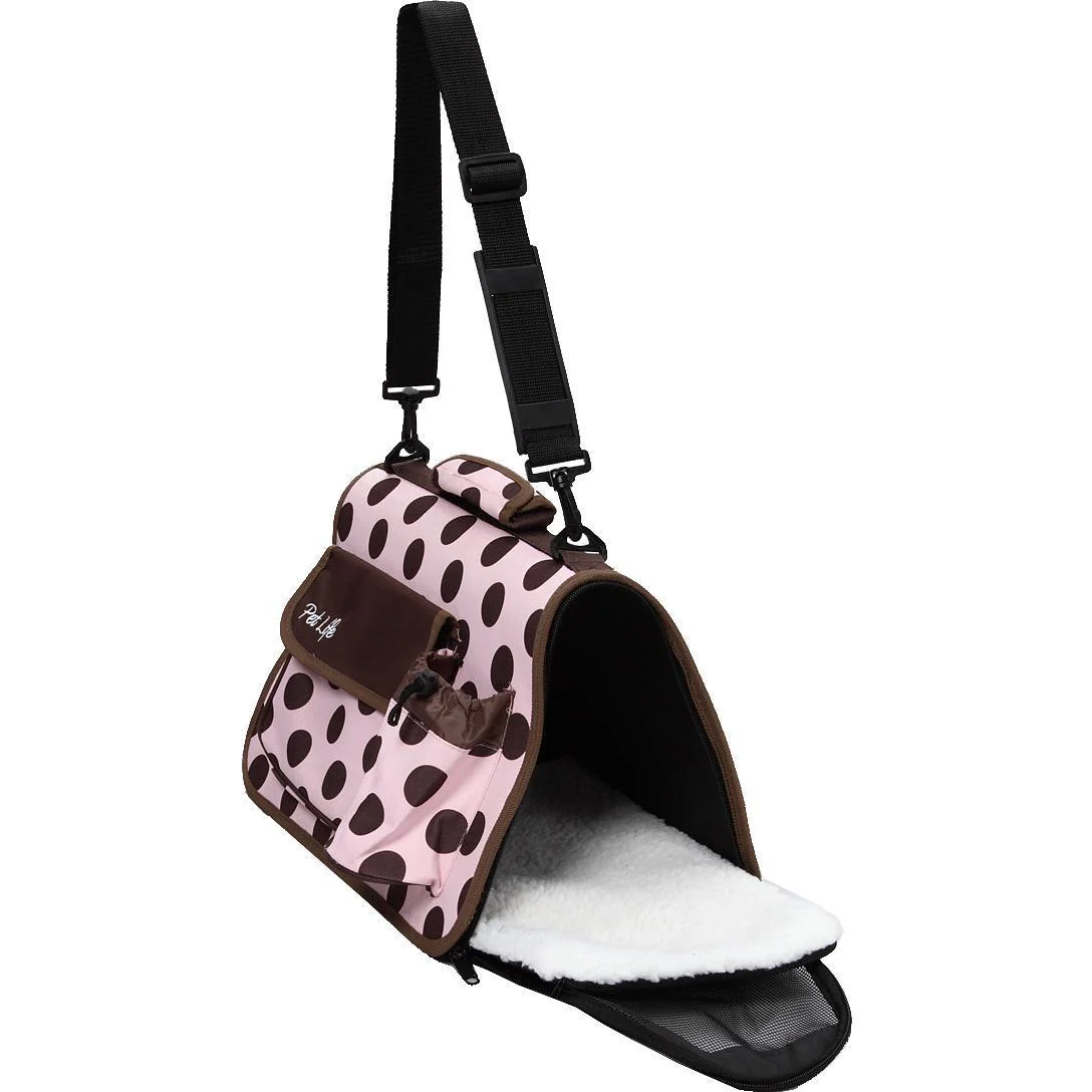 Pet Life ® Casual Polka-Dotted Airline Approved Folding Zippered Collapsible Travel Pet Dog Carrier w/ Pouch - Image 4