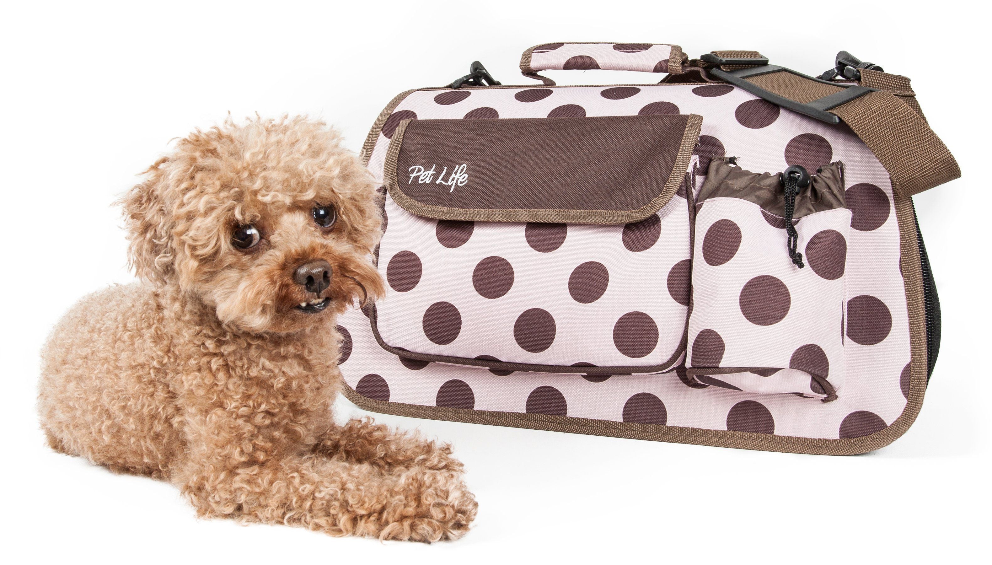 Pet Life ® Casual Polka-Dotted Airline Approved Folding Zippered Collapsible Travel Pet Dog Carrier w/ Pouch - Image 5