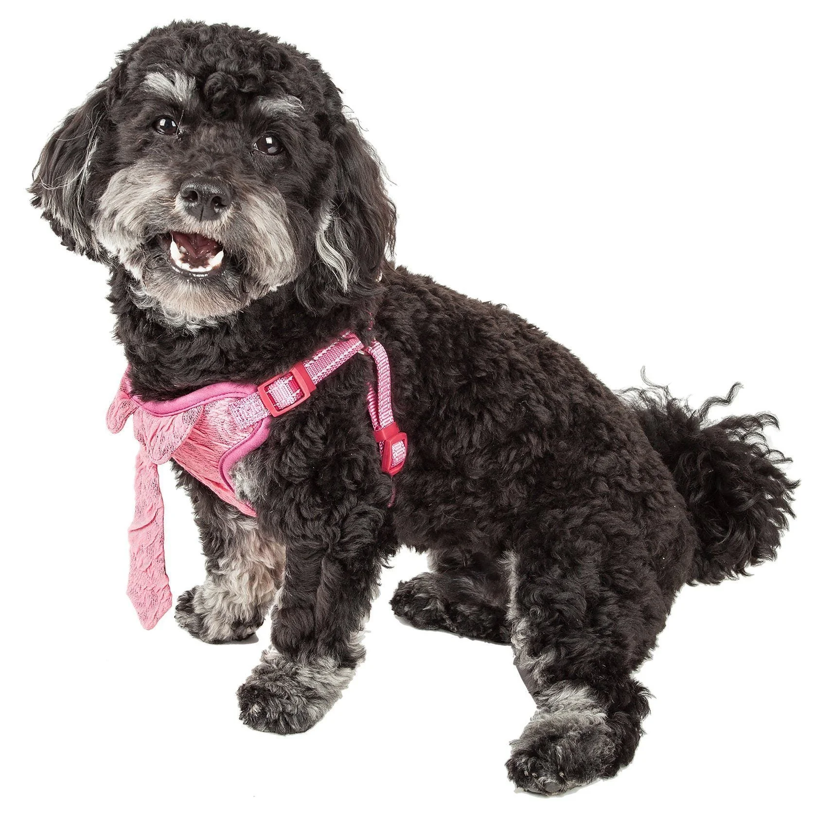 Pet Life ® 'Chichi Shaggy' Mesh Reversed Adjustable Fashion Dog Harness W/ Shaggy Neck Tie