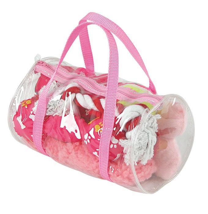Pet Life ® 'Duffle Bag' 8 Piece Jute Rope and Rubberized Squeak Chew Pet Dog Toy Gift Set - Image 2