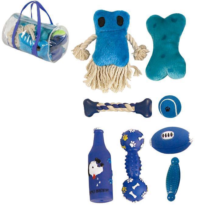 Pet Life ® 'Duffle Bag' 8 Piece Jute Rope and Rubberized Squeak Chew Pet Dog Toy Gift Set - Image 3