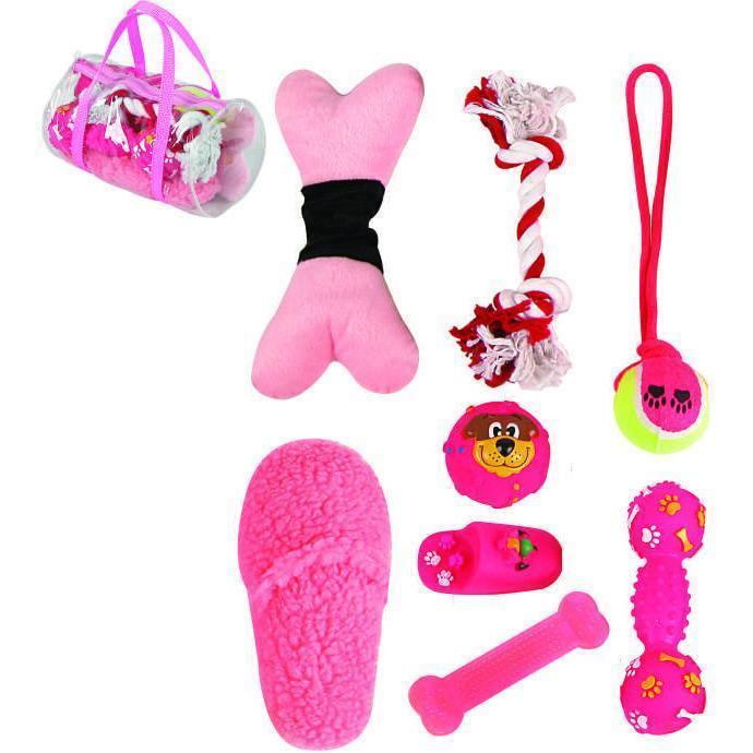 Pet Life ® 'Duffle Bag' 8 Piece Jute Rope and Rubberized Squeak Chew Pet Dog Toy Gift Set - Image 4