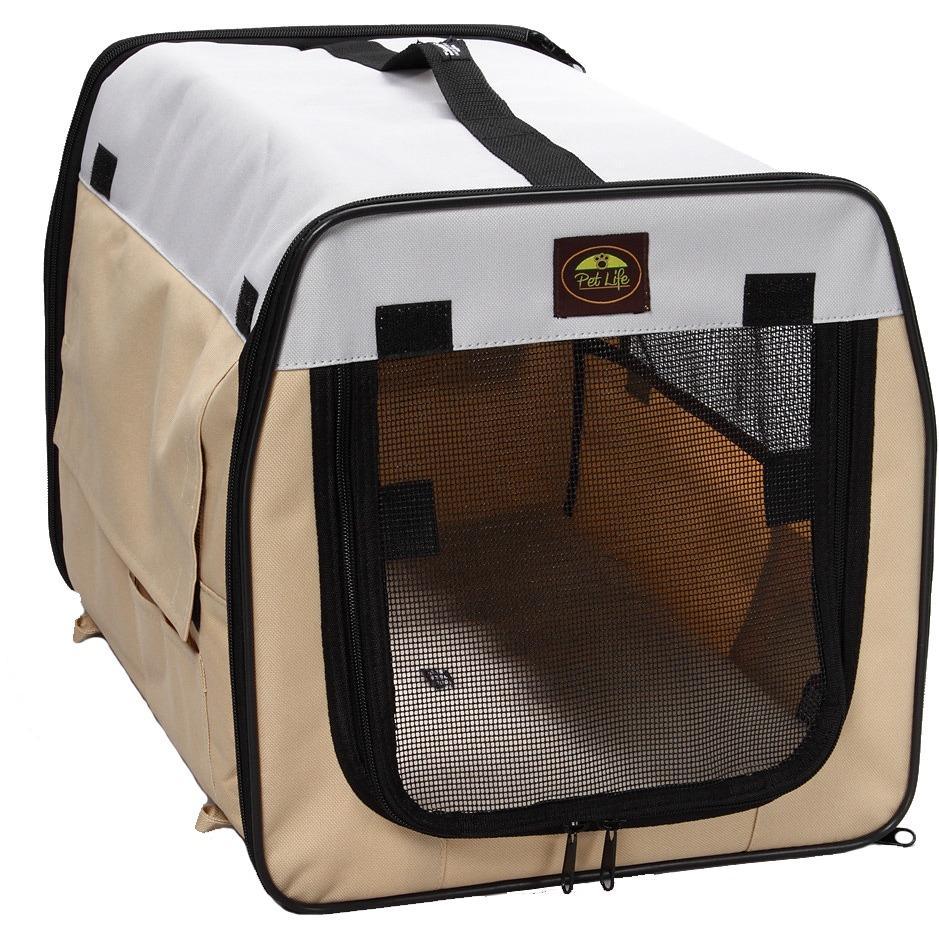 Pet Life ® 'Easy Folding' Zippered Folding Collapsible Wire Framed Lightweight Pet Dog Crate Carrier - Image 2