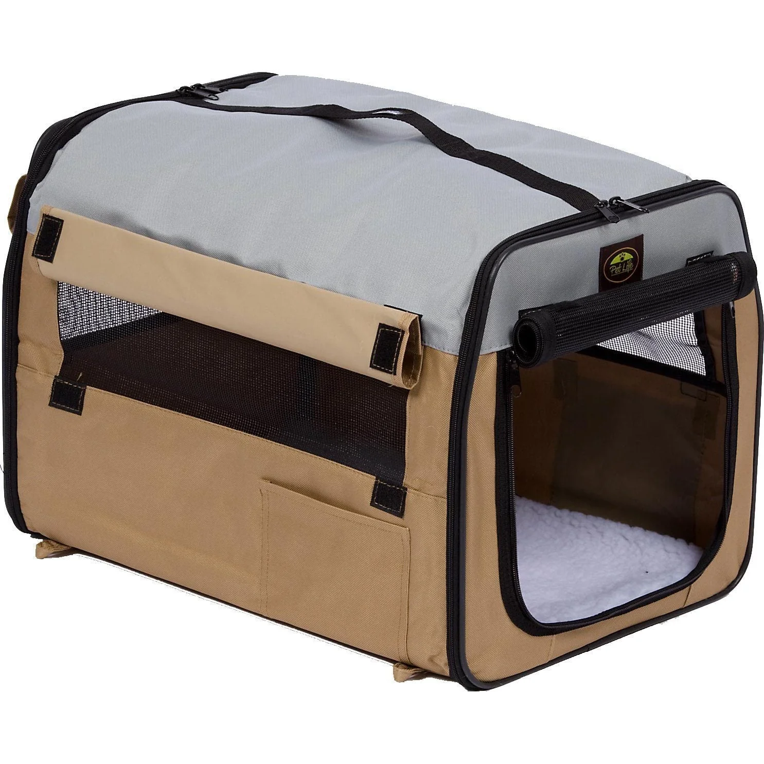 Pet Life ® 'Easy Folding' Zippered Folding Collapsible Wire Framed Lightweight Pet Dog Crate Carrier - Image 3