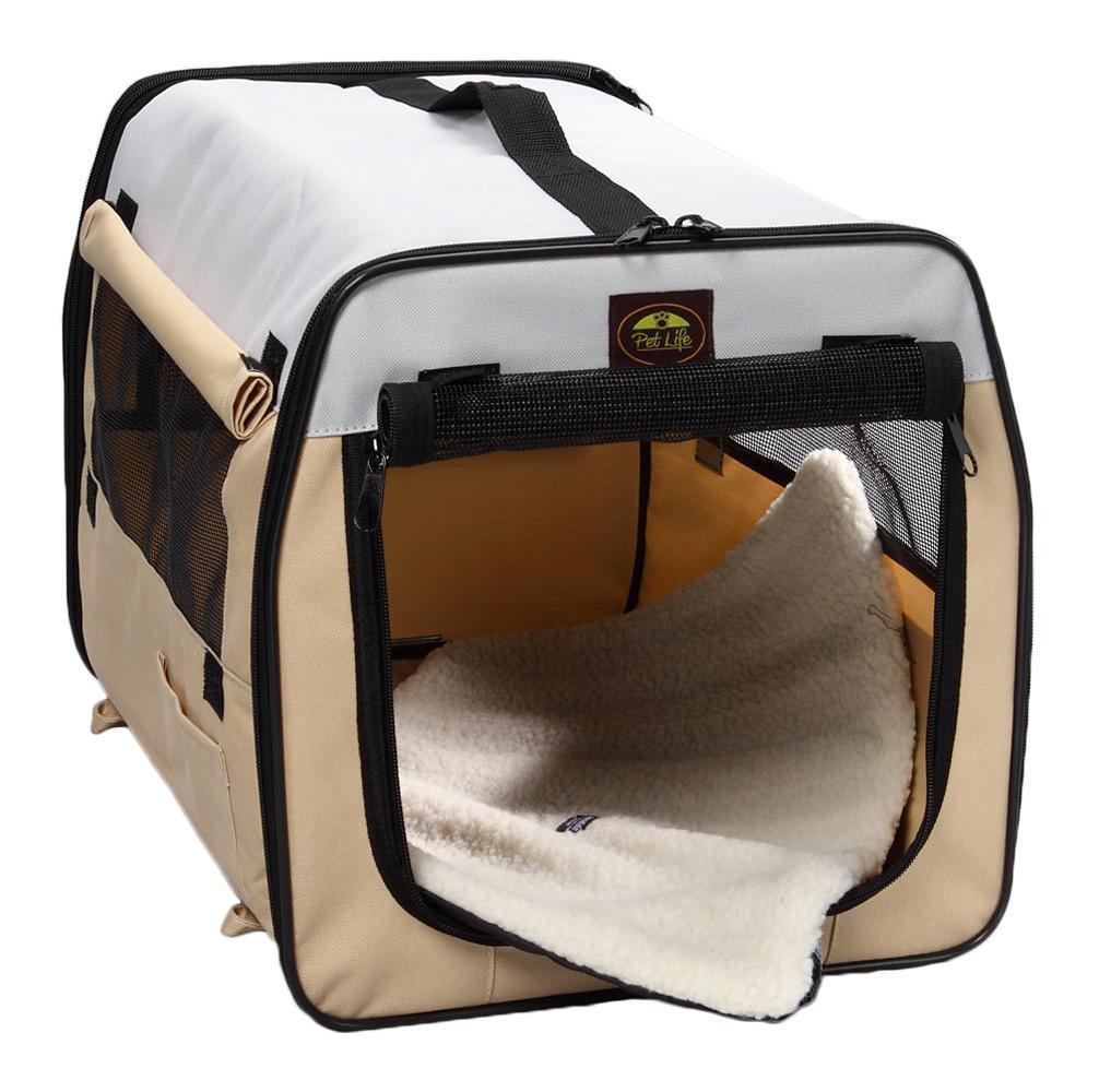 Pet Life ® 'Easy Folding' Zippered Folding Collapsible Wire Framed Lightweight Pet Dog Crate Carrier - Image 6