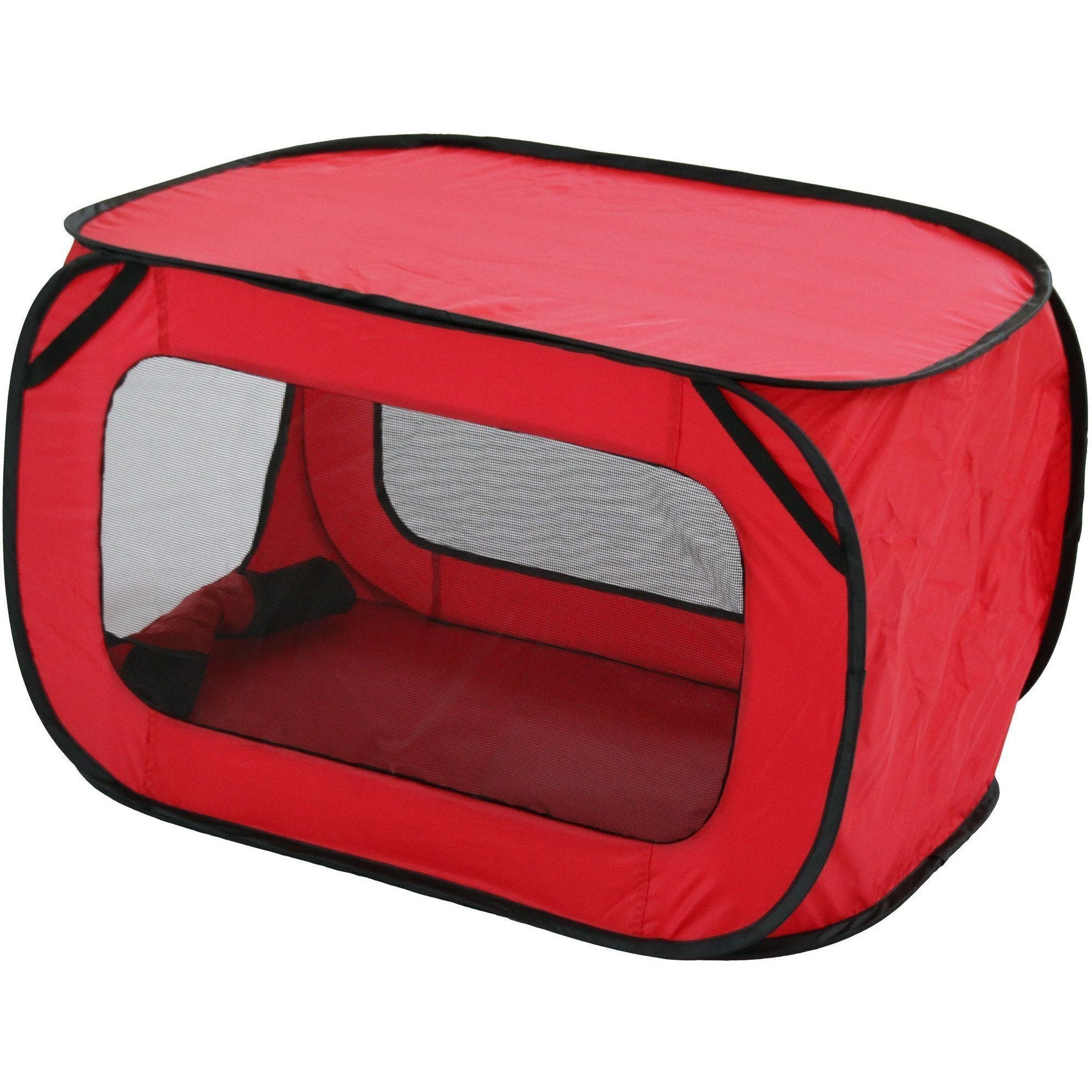 Pet Life ® 'Elongated Camping' Rectangular Mesh Wire-Folding Collapsible Travel Lightweight Pet Dog Crate Tent w/ Built-in Bottle Holder - Image 2