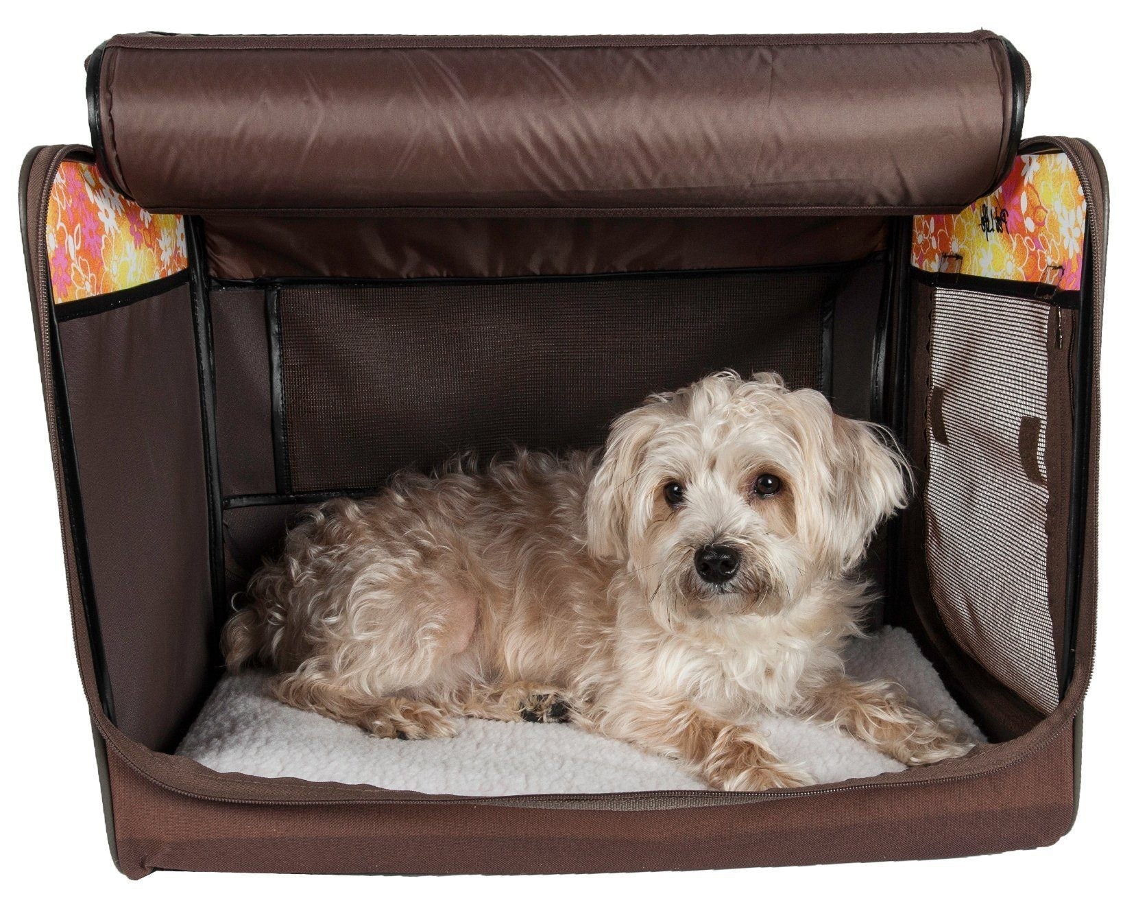 Pet Life ® 'Floral Patterned' Folding Collapsible Lightweight Wire Framed Pet Dog Crate House Tent - Image 3