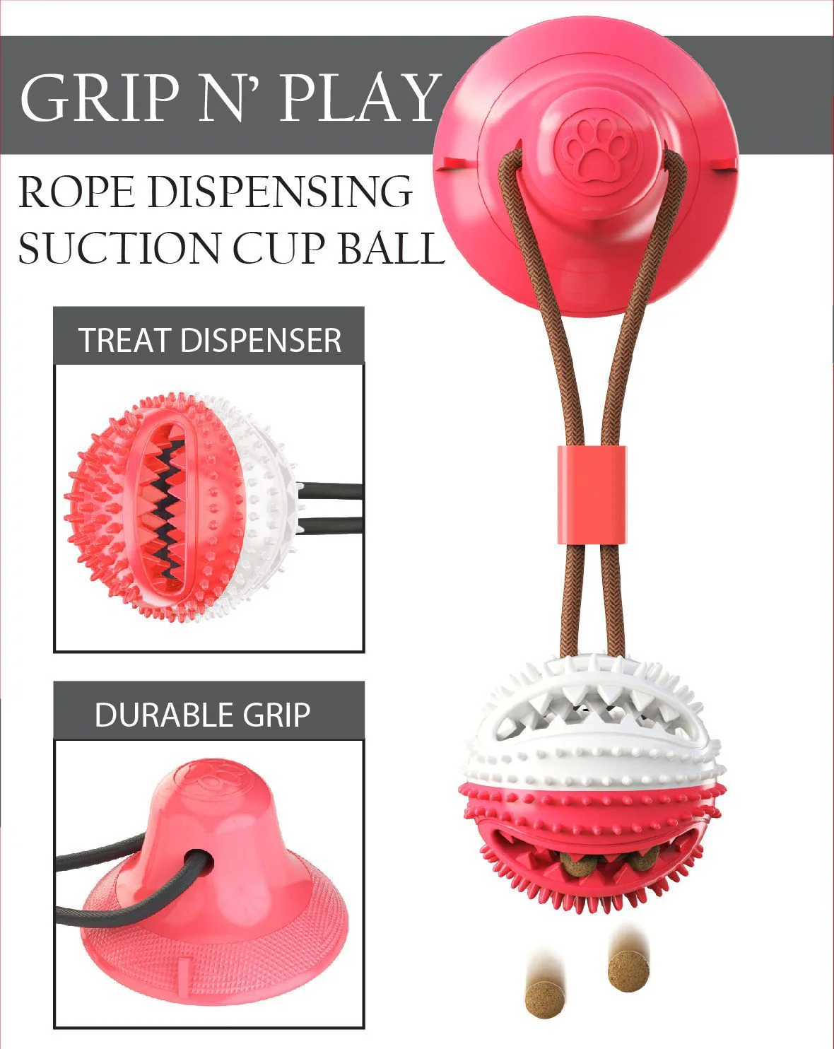 Pet Life ® 'Grip N' Play' Treat Dispensing Ball Shaped Suction Cup Dog Toy - Image 4
