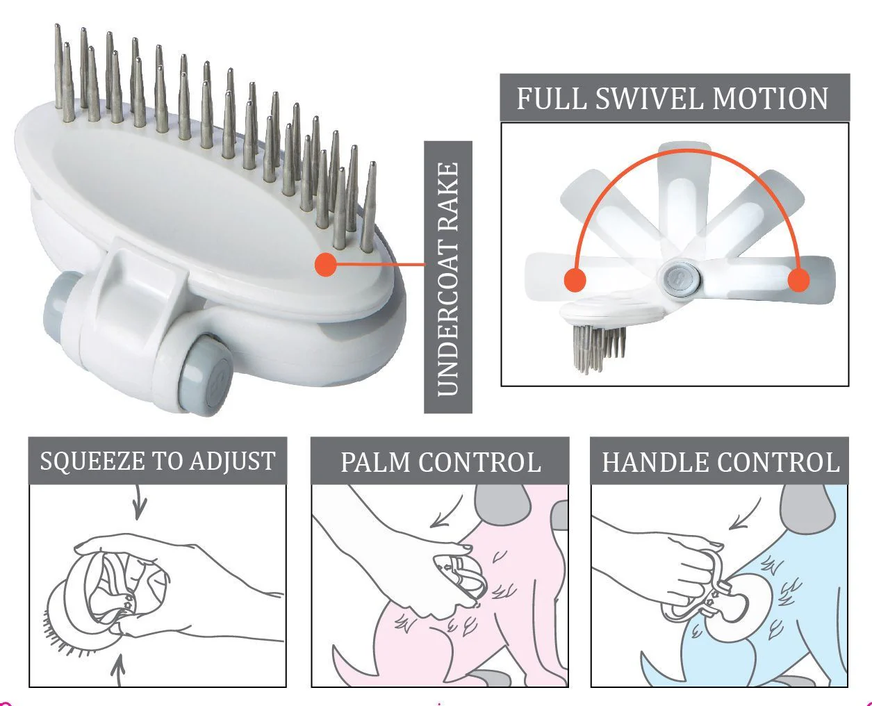 Pet Life ® 'Gyrater' Swivel Travel Dual-Rowed Grooming Undercoat Pet Rake - Image 2