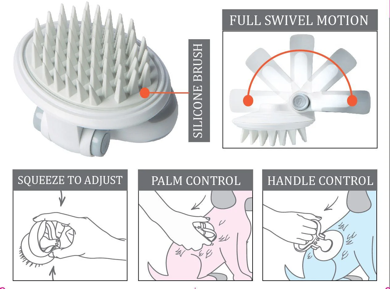 Pet Life ® 'Gyrater' Swivel Travel Silicone Massage Grooming Pet Brush - Image 2