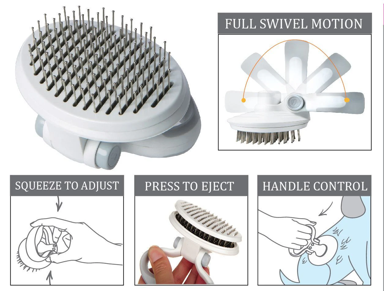 Pet Life ® 'Gyrater' Travel Self-Cleaning Swivel Grooming Pet Pin Brush - Image 2