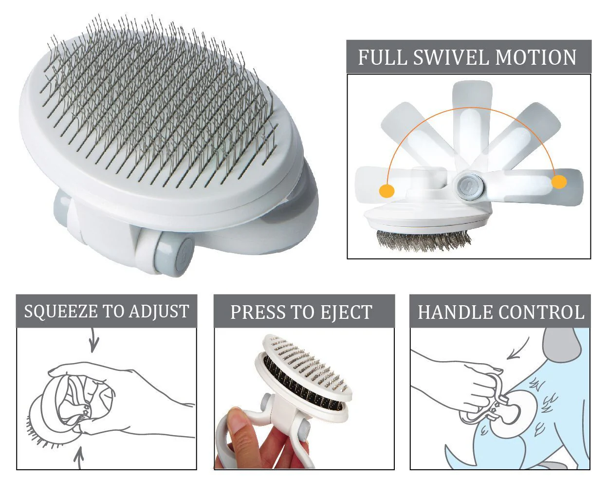 Pet Life ® 'Gyrater' Travel Self-Cleaning Swivel Grooming Slicker Pet Brush - Image 2
