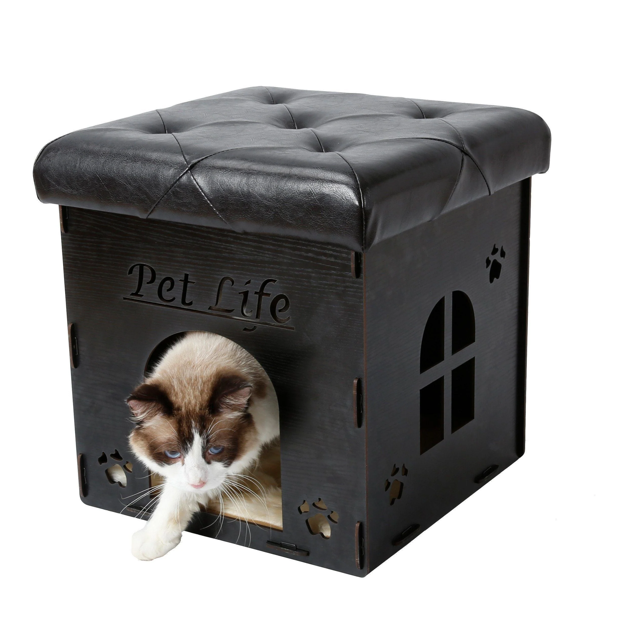 Pet Life ® 'Kitty Kallapse' Collapsible Folding Kitty Cat House Tree Bed Ottoman Bench Furniture - Image 2
