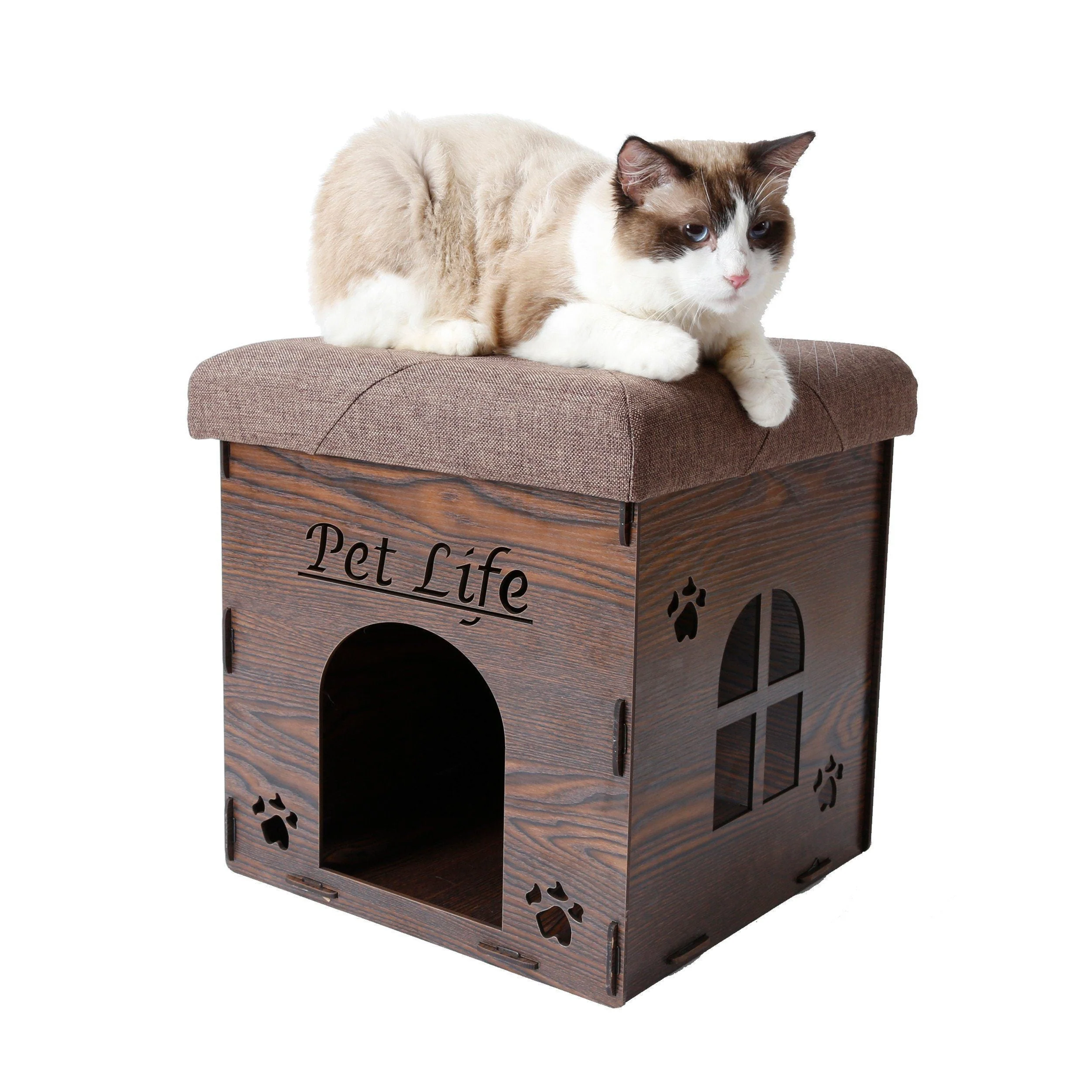 Pet Life ® 'Kitty Kallapse' Collapsible Folding Kitty Cat House Tree Bed Ottoman Bench Furniture - Image 3
