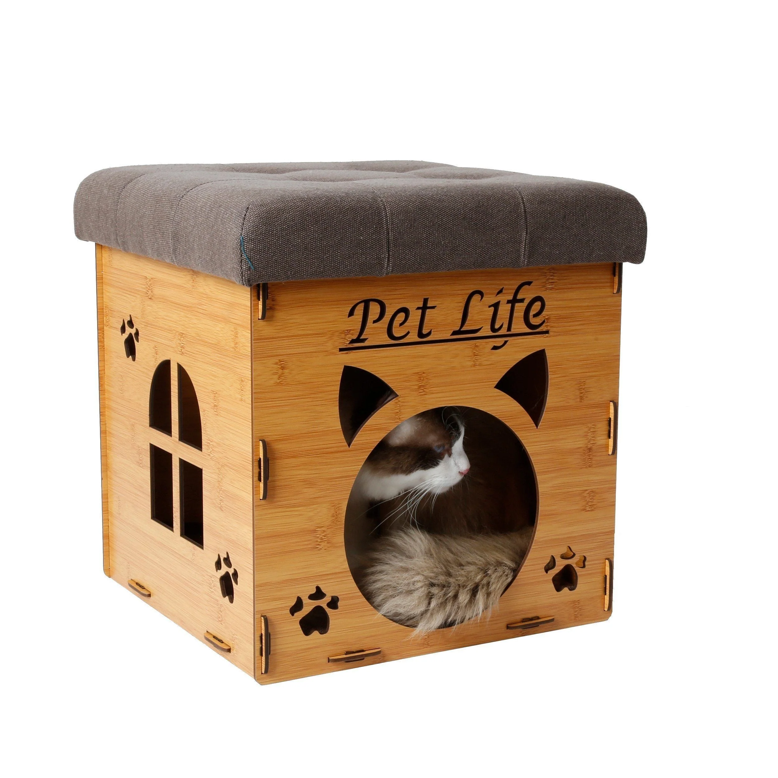 Pet Life ® 'Kitty Kallapse' Collapsible Folding Kitty Cat House Tree Bed Ottoman Bench Furniture - Image 4