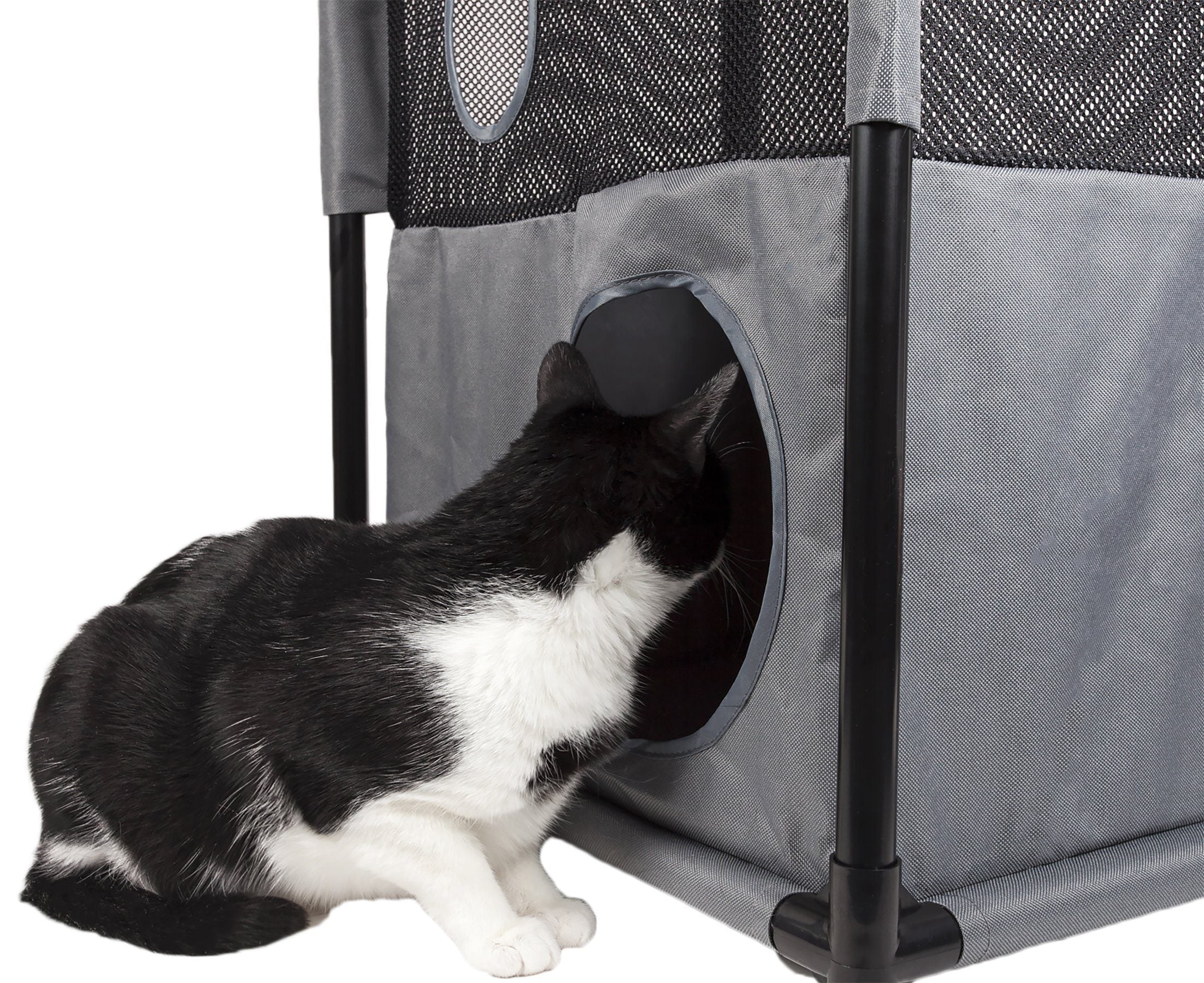 Pet Life ® 'Kitty-Square' Collapsible Travel Interactive Kitty Cat Tree Maze House Lounger Tunnel Lounge - Image 7