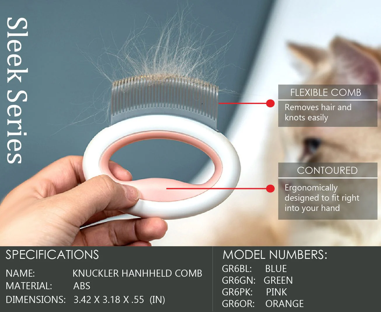 Pet Life ® 'Knuckler' Handheld Travel Flexible Grooming Pet Rake Comb - Image 3