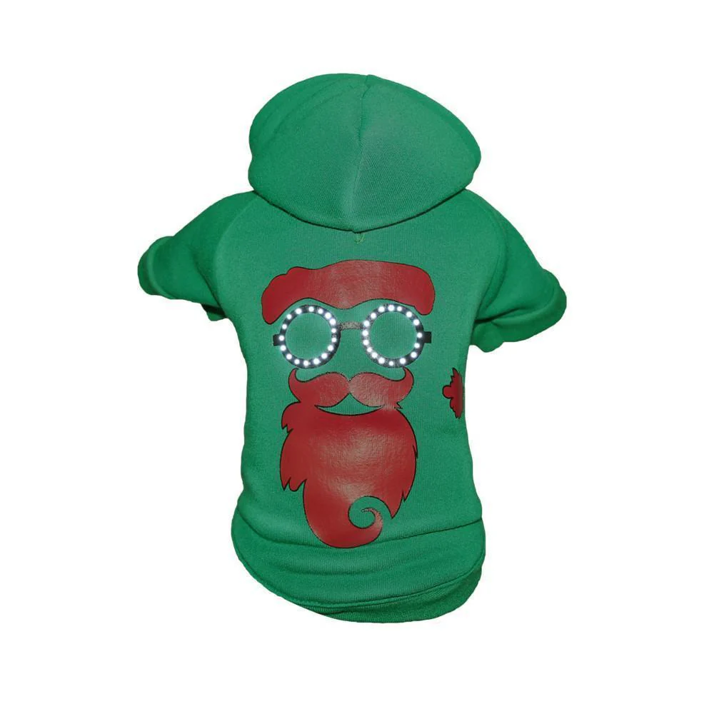 Pet Life ® LED Lighting 'Cool Santa Shades' Hooded Dog Costume Sweater w/ Included Batteries - Image 2