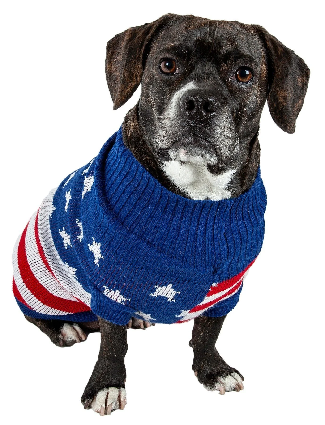 Pet Life ® 'Patriot Independence Star' Heavy Knitted Fashion Ribbed Turtle Neck Dog Sweater - Image 3