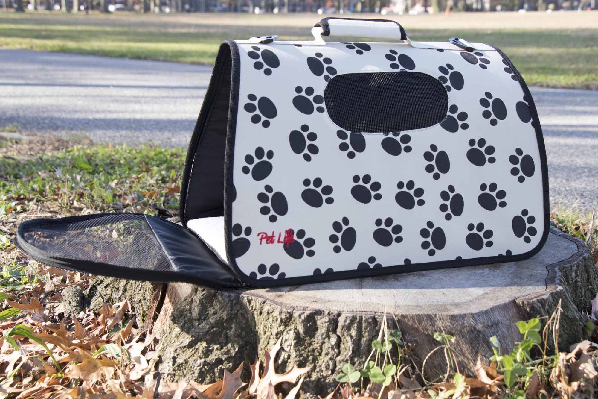 Pet Life ® Paw Patterned Airline Approved Zippered Folding Collapsible Travel Pet Dog Carrier - Image 7