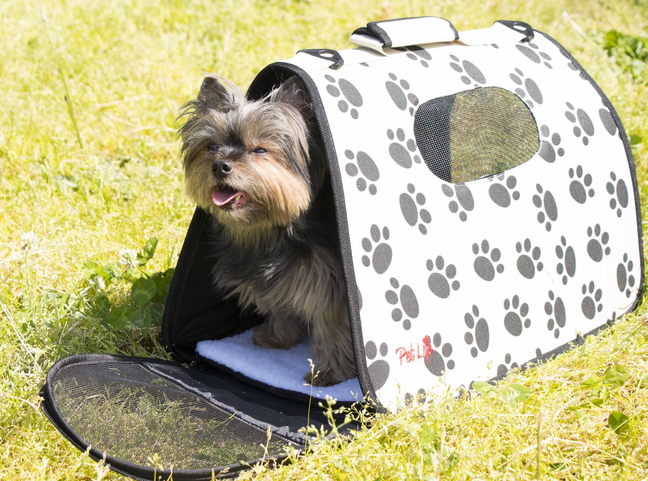 Pet Life ® Paw Patterned Airline Approved Zippered Folding Collapsible Travel Pet Dog Carrier - Image 8