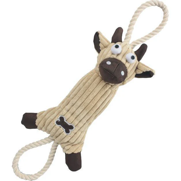 Pet Life ® 'Plush Cow' Natural Jute Rope and Squeak Tugging Plush Dog Toy - Image 2