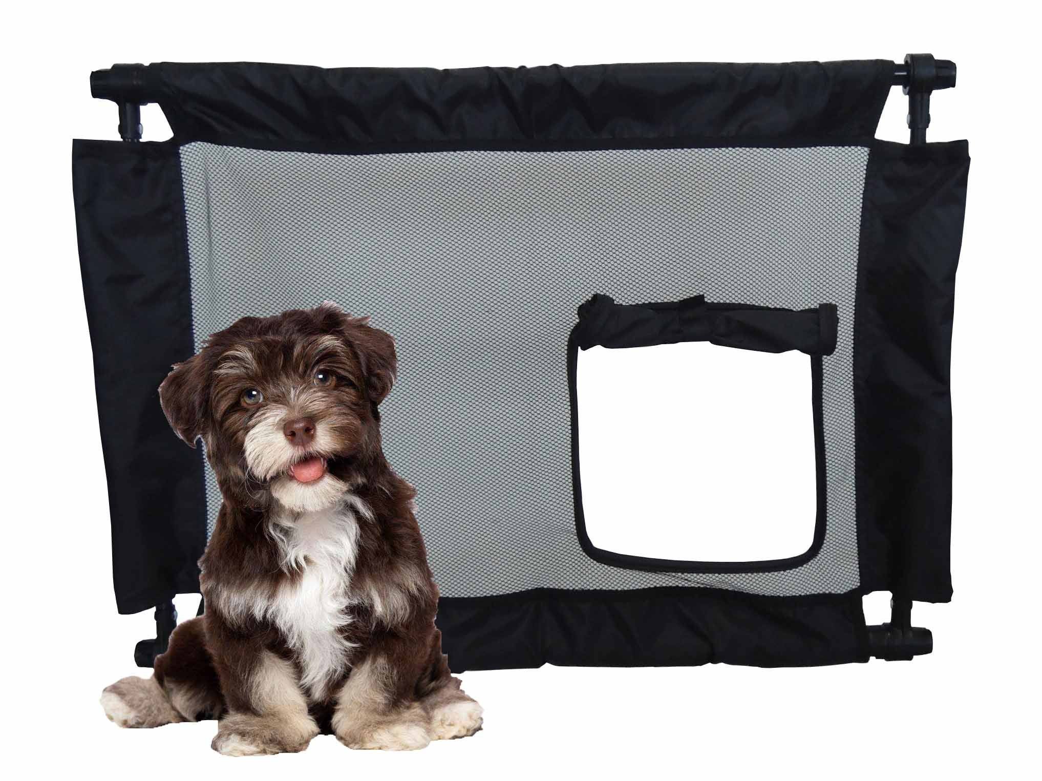 Pet Life ® 'Porta Gate' Anti-Drilling Nylon Mesh Collapsible Folding Travel Safety Pet Cat Dog Gate w/ Zippered Entrance - Image 6
