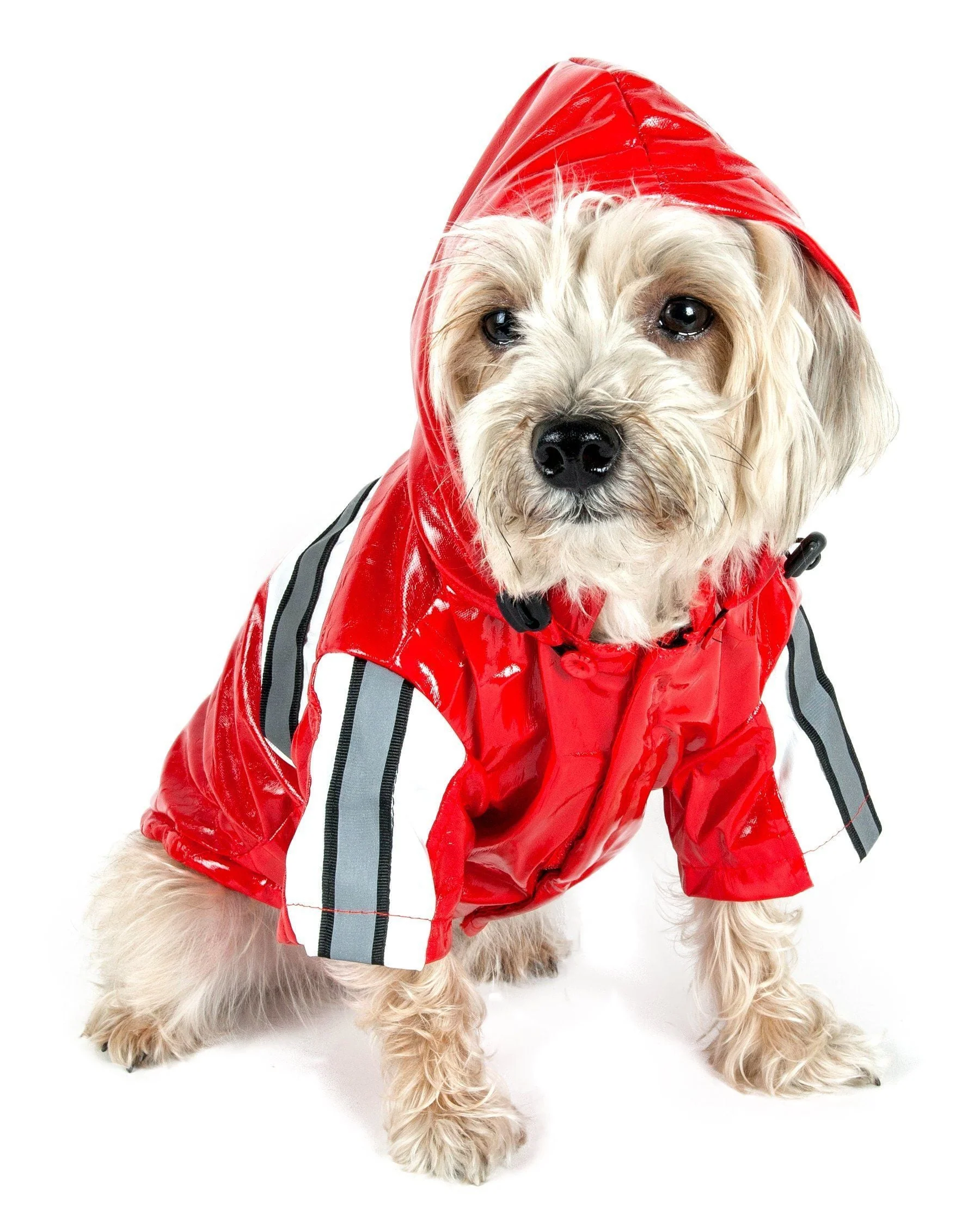 Pet Life ® 'Reflecta-Glow' Reflective Waterproof Adjustable Dog Raincoat Jacket w/ Removable Hood - Image 3