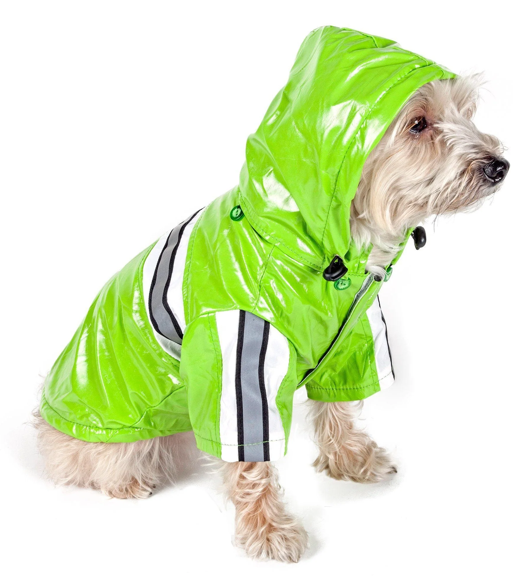Pet Life ® 'Reflecta-Glow' Reflective Waterproof Adjustable Dog Raincoat Jacket w/ Removable Hood - Image 4