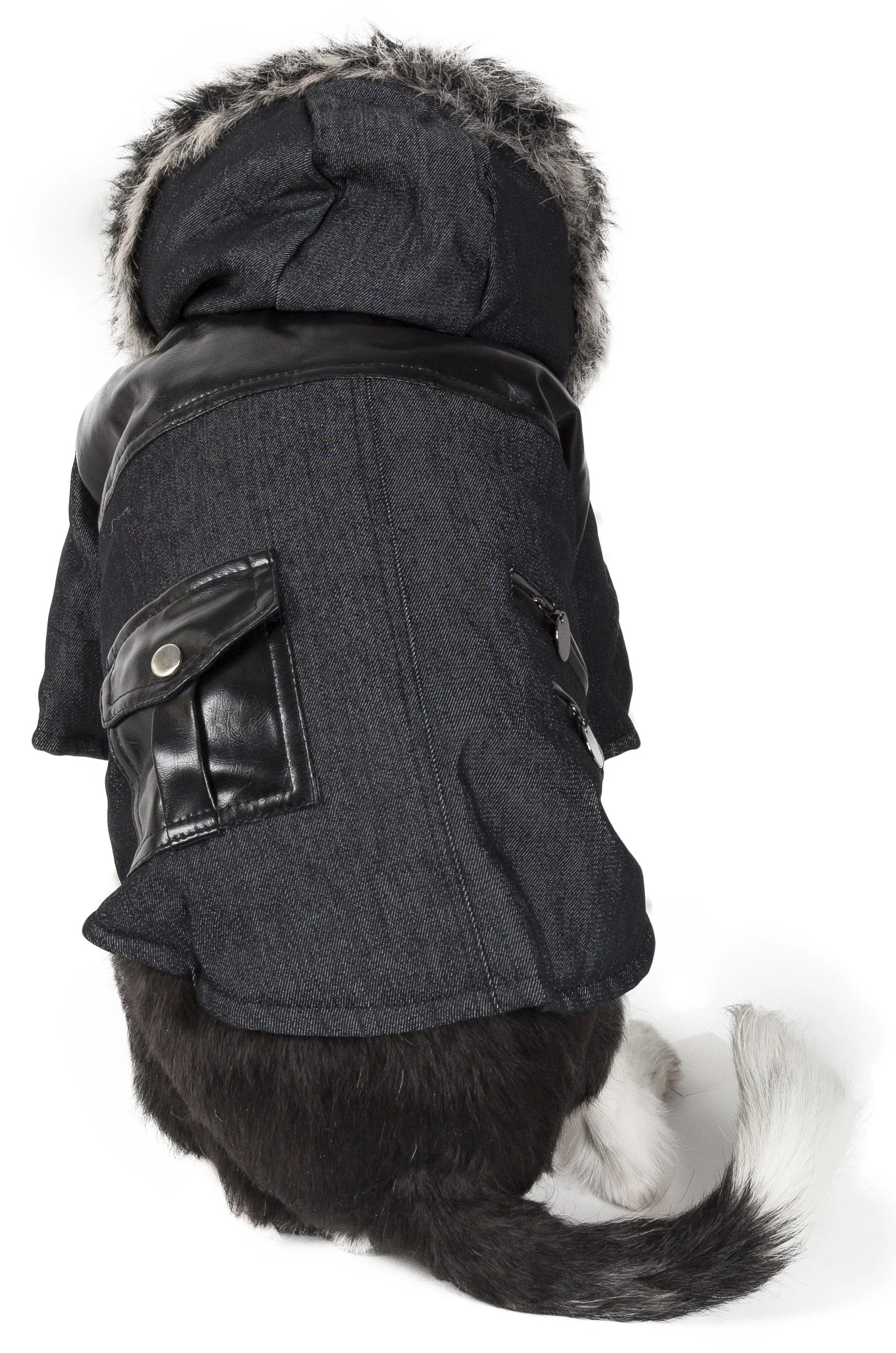Pet Life ® 'Ruff-Choppered' Denim Fashioned Wool Dog Coat Jacket - Image 3