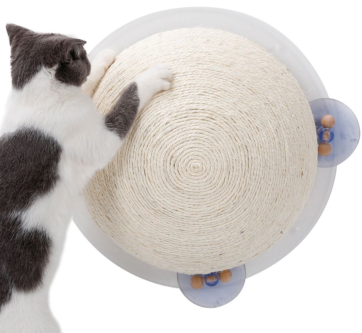 Pet Life ® 'Stick N' Claw' Sisal Rope and Toy Suction Cup Circular Cat Scratcher - Image 2