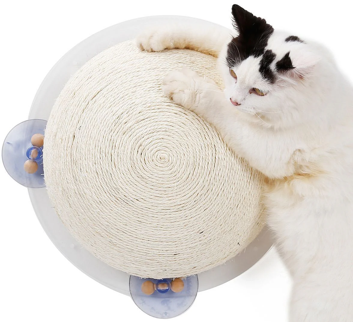 Pet Life ® 'Stick N' Claw' Sisal Rope and Toy Suction Cup Circular Cat Scratcher - Image 3