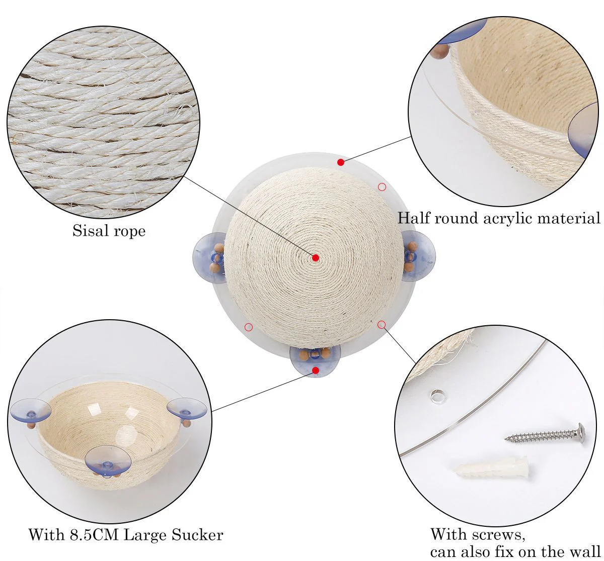 Pet Life ® 'Stick N' Claw' Sisal Rope and Toy Suction Cup Circular Cat Scratcher - Image 4