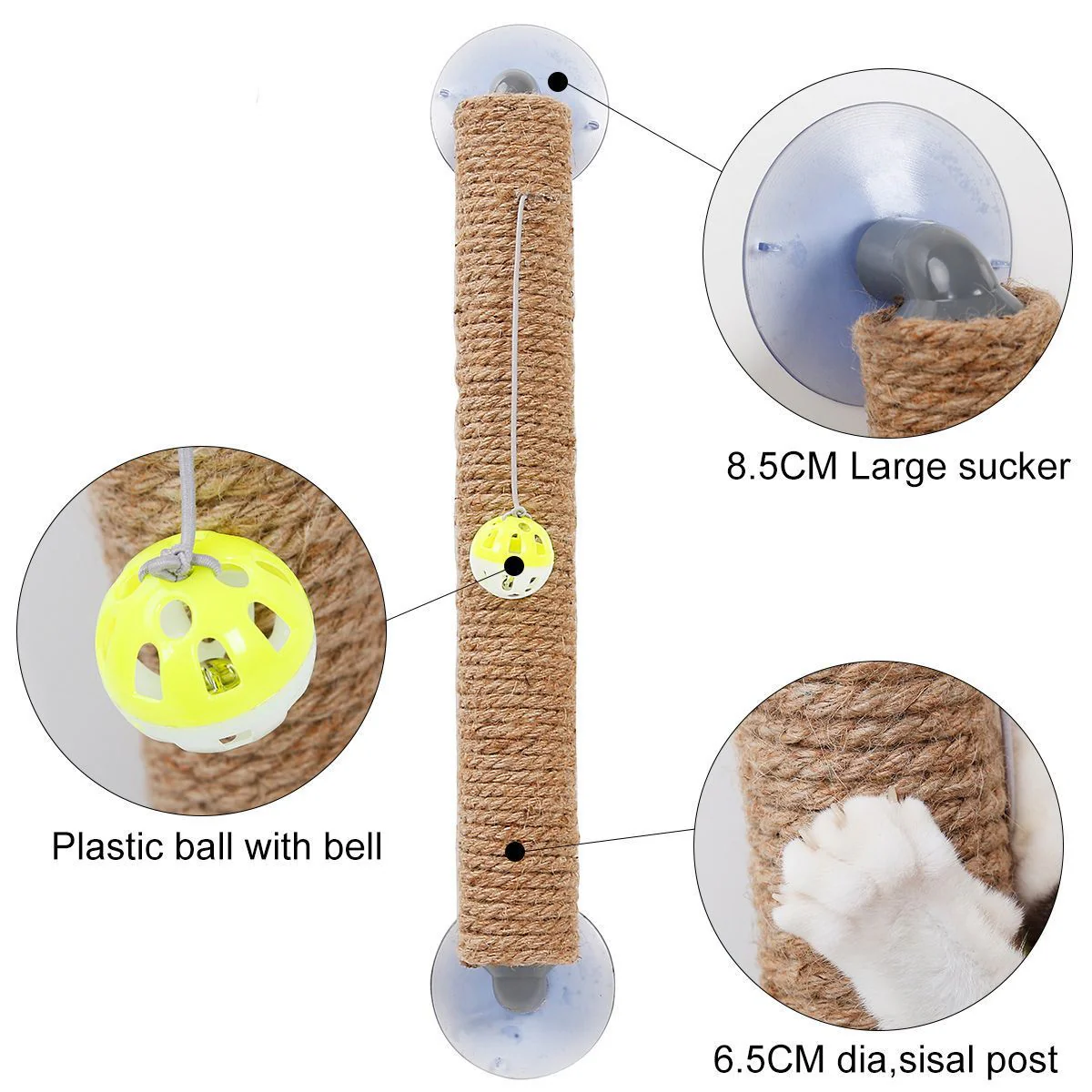 Pet Life ® 'Stick N' Claw' Sisal Rope and Toy Suction Cup Stick Shaped Cat Scratcher - Image 3