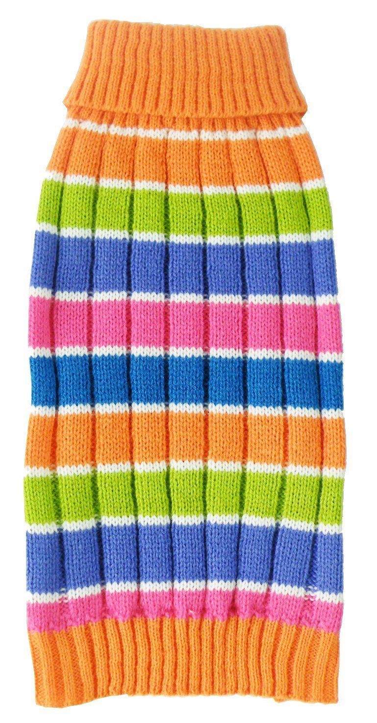 Pet Life ® 'Tutti-Beauty' Rainbow Heavy Cable Knitted Ribbed Designer Turtle Neck Dog Sweater - Image 3