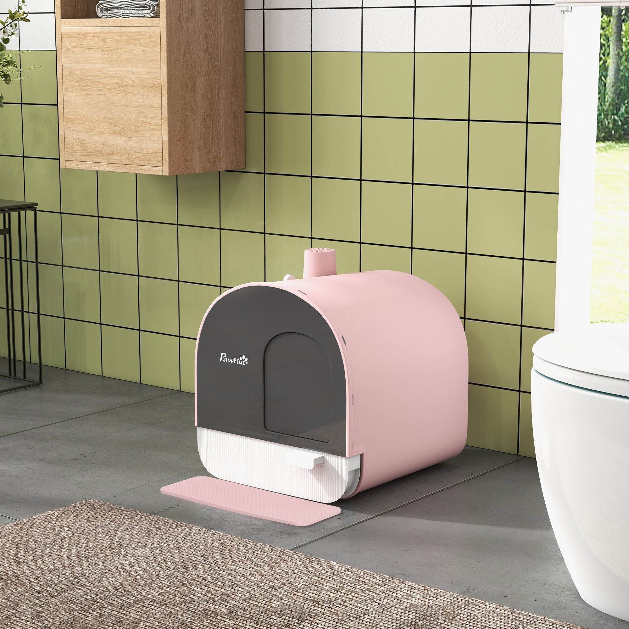 Pink Covered Cat Litter Box with Odor Filter - Complete Privacy Kit with Tray, Scoop & Mat | Compact Hooded Litter House - Image 10