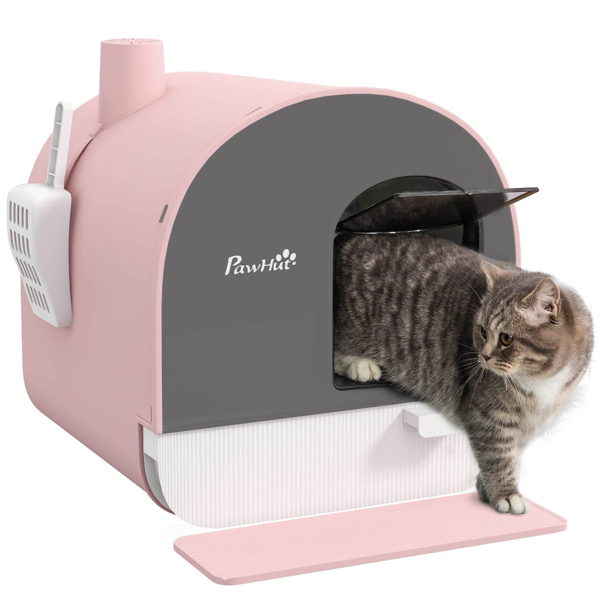 Pink Covered Cat Litter Box with Odor Filter - Complete Privacy Kit with Tray, Scoop & Mat | Compact Hooded Litter House - Image 11