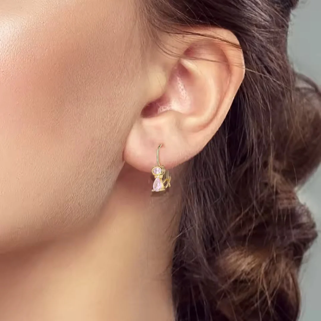 Pink Crystal Panther Vermeil Earrings - Image 2