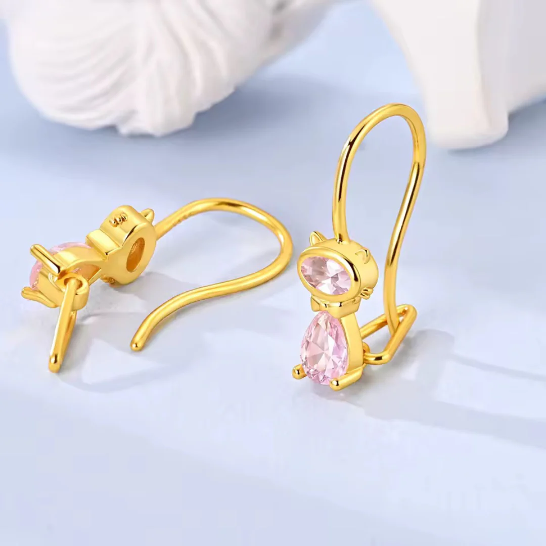 Pink Crystal Panther Vermeil Earrings - Image 3