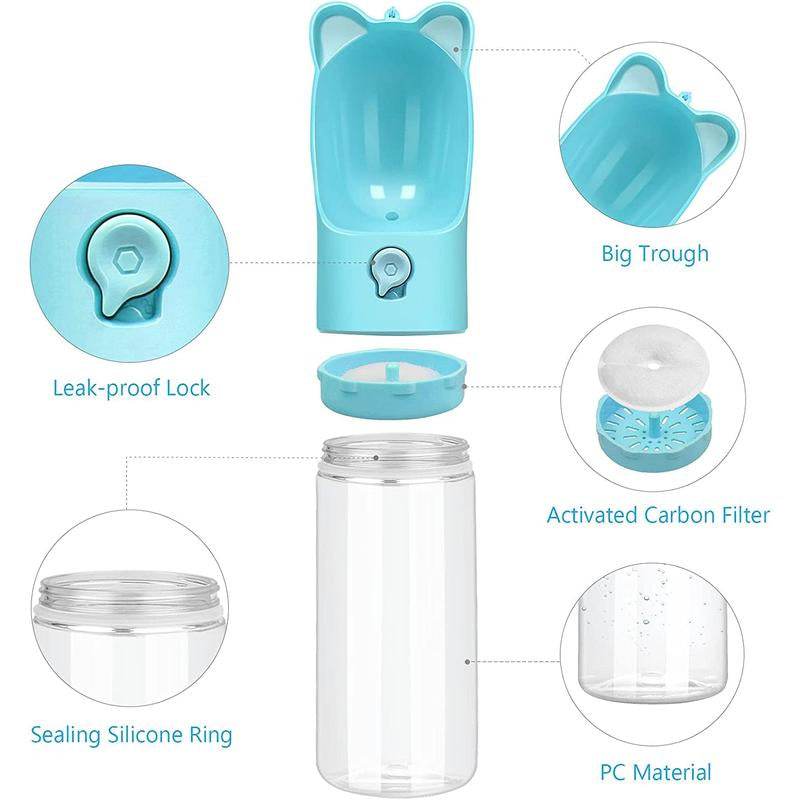 Portable Dog Water Bottle with Carbon Filter - 13.5oz Leak-Proof Pet Travel Water Dispenser | Lightweight Walking & Hiking Bottle - Image 4